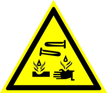 W04 опасно! едкие и коррозионные вещества (пластик, сторона 200 мм) - Знаки безопасности - Предупреждающие знаки - магазин "Охрана труда и Техника безопасности"